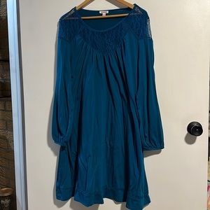 2x dark Teal knit long sleeve dress